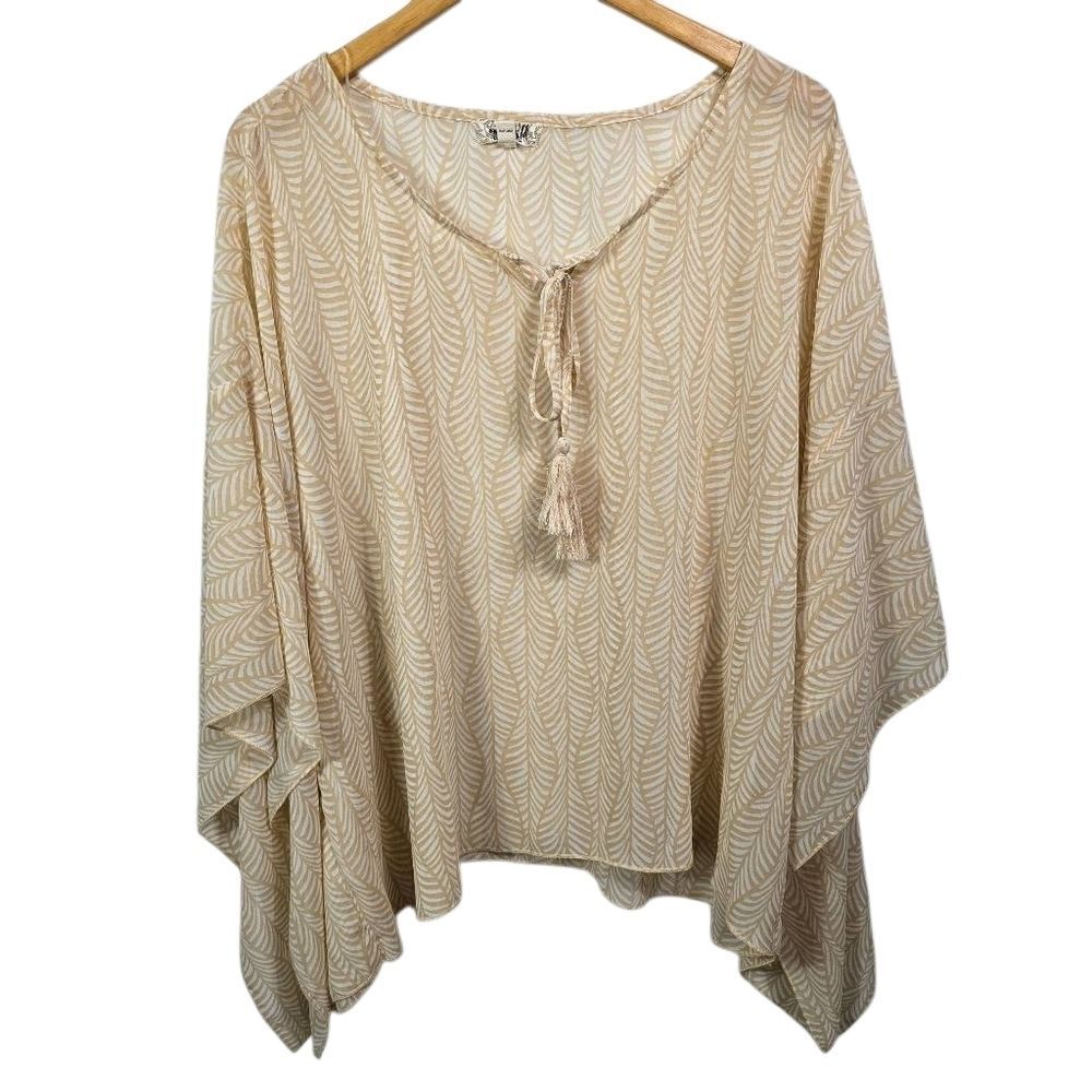 ONE WORLD Tan and White Boho Top Size S
